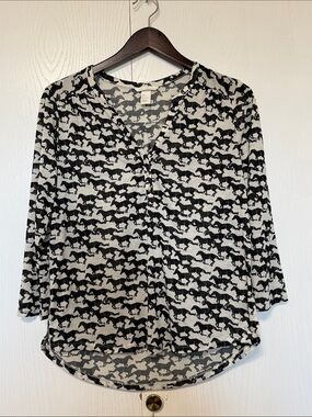 H&M Black and White Horse-Print Long Sleeve Top
